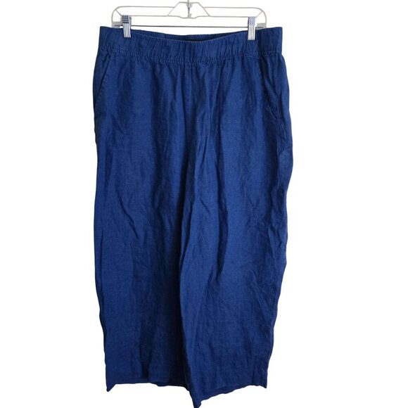 Tahari Essentials Blue 100% Linen Wide Leg Lagonlook Beach Pull On Pants Size XL - Picture 1 of 6